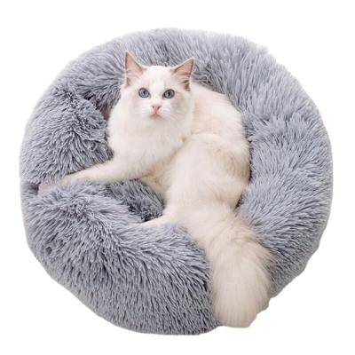 China Travel Dog Donut Bed Waterproof Fluffy Fur Dog Bed Pet Cats Bed Removable Pet Cushion for sale