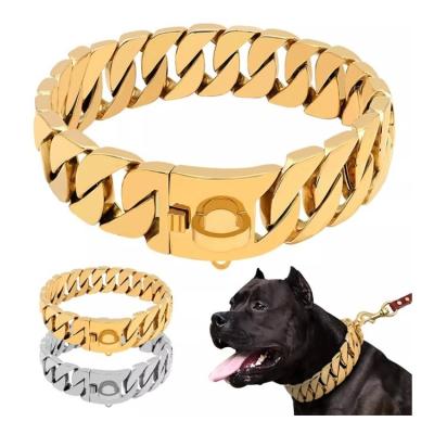 China Stocked Custom Luxury Dog Collar Cat Neck Chain Personalize Pet Puppy Cuban Link Gold Sliver Metal Dog Collars Sublimation Pet for sale