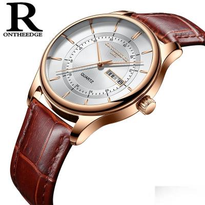 China Chronograph Fashion Blue Calendar Man Watches Ontheedge Brand Male Synchronizes Mens Wristwatches Genuine Leather Quartz Waterproof for sale