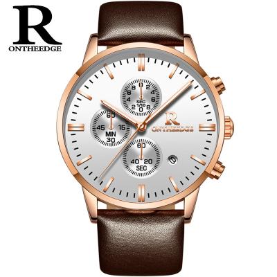 China Chronograph Mens Chronograph Band 30m Water Resistant Luxury Genuine Leather Fashion Watches for sale