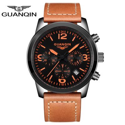 China Leather Strap Luminous Sapphire Chronograph Stainless Steel Chronograph Guanqin Glass Watches For Man for sale