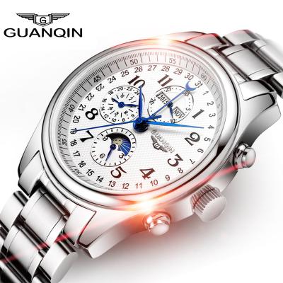 China Stainless Steel Automatic Tourbillon Sapphire Glass Luxury All Automatic Date Mens And Fashion Guanqin Mechanical Watch for sale