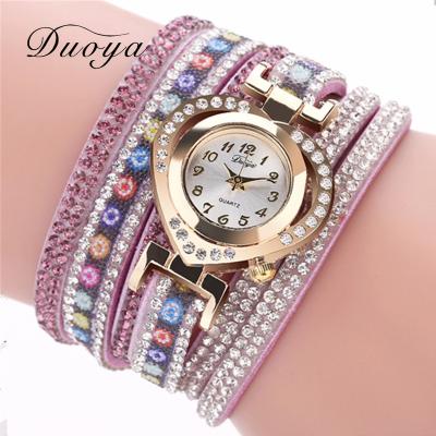 China Luxury Fashion Full Crystal Watch Chronograph Women Top Brand Duoya Brand Gold Heart Clock Wrist Watch for sale