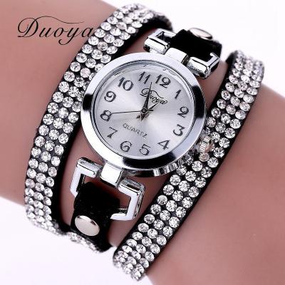 China Chronograph Duoya brand leather strap women dress Lady luxury small gold strap quartz watch for sale