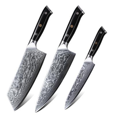 China 3 Piece Durable 67 Layer Damascus Steel Kitchen Knife Set With G10 Handle for sale