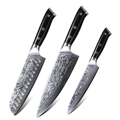 China 3 Piece Durable Damascus Steel Kitchen Knife Set With Handle Group Of Ten for sale