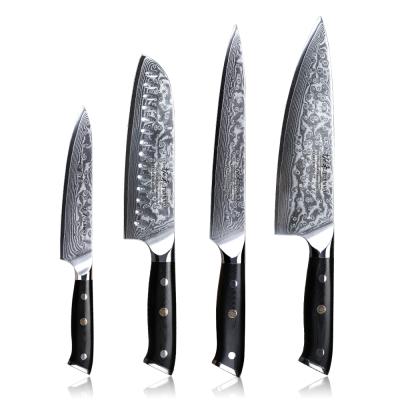 China 4 Pieces Durable Damascus Steel Kitchen Knife Set With Handle Group Of Ten for sale