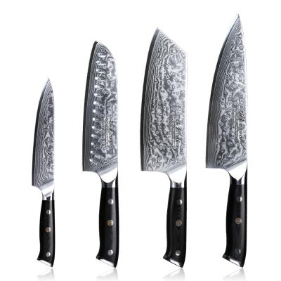 China Durable Professional 4 Piece Damascus Steel Kitchen Knife Set With Handle G10 for sale