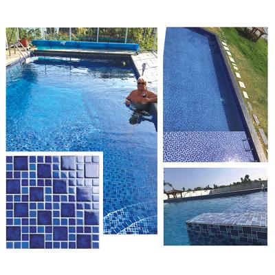 China Parquet Ocean Blue Porcelain Classic Modern Glazed Ceramic Mosaic Slab For Swimming Pool Flooring Border Slabs Swimming Pool Mosaics for sale