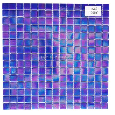 China Cheap Gold Line Ocean Blue Square Swimming Pool Glass Mosaic Parquet Factory Slab for sale