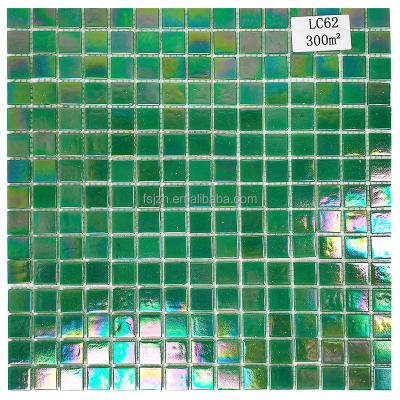 China Cheap gold line apple green factory pool mosaic parquet tile and bathroom square glass mosaic tiles for sale