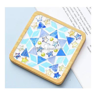 China Parquet Crystal Square Glass Mosaic Coasters DIY Art Crafts Mosaic Kit, color natural mosaic bamboo coster for sale