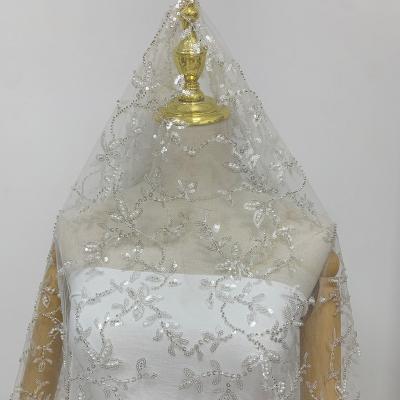 China Wholesale Breathable Luxury Bridal Mesh Base Sequins And Beads Heavy Handmade Embroidery For Evening Dress for sale