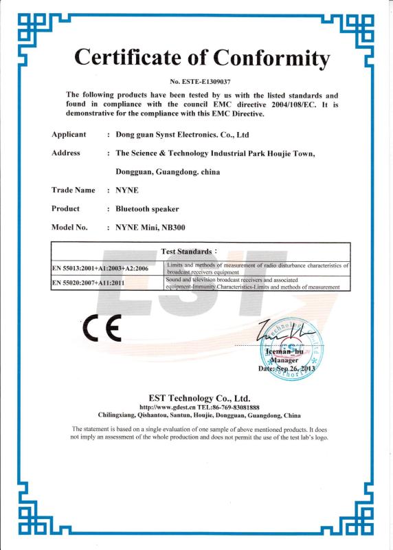 CE - Dongguan Synst Electronics Co., Ltd.