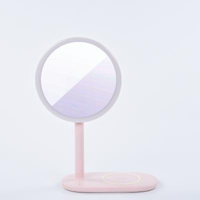 China Lighted 3 in 1 Mobile Phone Wireless Charger Makeup Mirror Led Light Cosmetic Mirror Makeup Vanity Mirror for sale