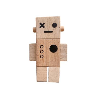 China Beech Wood Factory HEBEIER Natural Cheap Beech Wood Robot Rotate Limbs Baby Kids Wooden Toys for Baby Children for sale