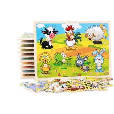 China Popular Creative Animal Wooden Puzzle Board Scratch Series Cartoon Ranch Amazon Toy HEBEIER Amazone Baby Educational Toys for sale