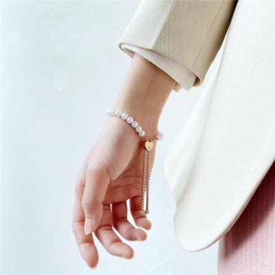 China FASHIONABLE Bransoletka Drop Shipping Stainless Steel Pearl Adjustable Size Artificial Tasty Bracelet The Last Rose Gold Bridal Bracelet for sale