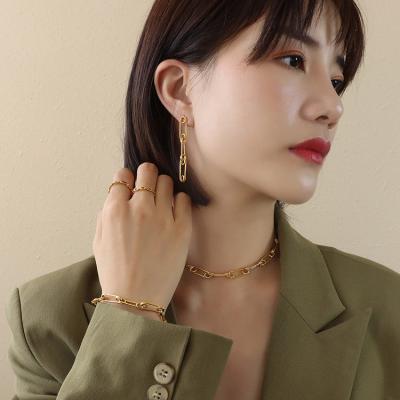 China Fashionable Wholesale Trendy Necklace Women Necklace And Earring Sets Jewelry 18k Gold Plated Stainless Steel For Girls for sale