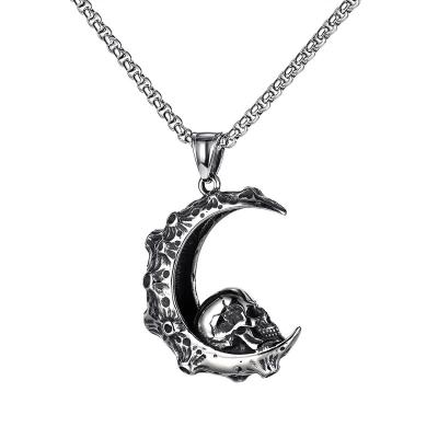 China Custom Hiphop Skull Necklace Jewelry Hiphop Vintage Style Half Moon Necklace OEM/ODM Moon Phase Necklac Pendant JIACUI for sale