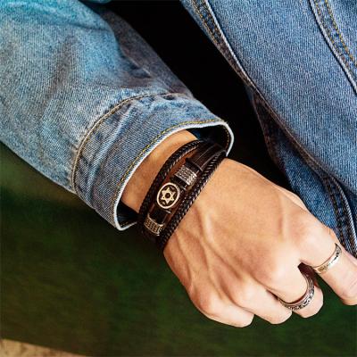 China Wholesale FASHIONABLE Custom Black Engravable Stainless Steel Men's Leather Strap With Buckle for sale