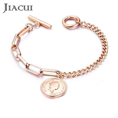 China Stainless Steel Rose Gold Elizabeth Coin Coin Jiacui Jewelry Bangles Main Round Bangle Retro Bangle for sale