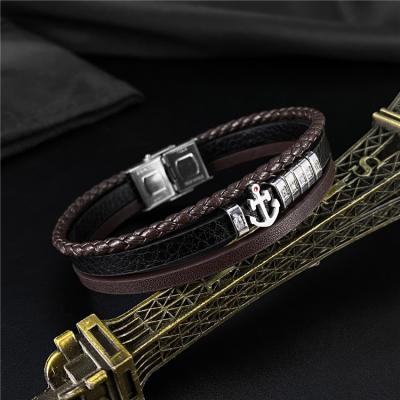 China FASHIONABLE Simple Wild Multi-Layer Woven Leather Bracelet Rudder Alloy Brazalete de cuero Bracelets OEM/ODM For Men for sale