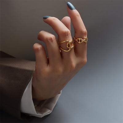 China FASHIONABLE Initial 2021 Hot Trendy Latest Vintage Unique Selling Anel 18k Gold Plated Stainless Steel Chain Rings For Women for sale