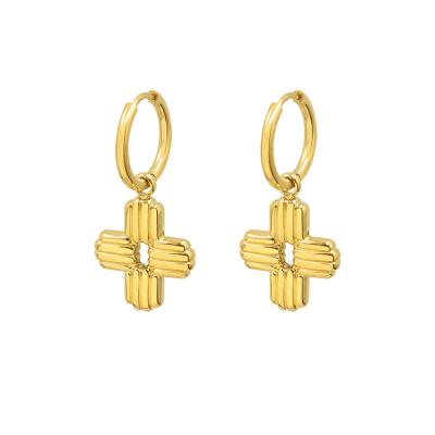 China TRENDY Ohrring Wholesale Vintage Cross Dangle 18k Gold Plated Stainless Steel Dangle Earrings For Women for sale