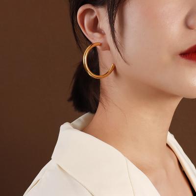 China Fashion Trendy Wholesale Vintage Geometric Ohrring 18k Gold Plated Stainless Steel Hoop Earrings For Women for sale