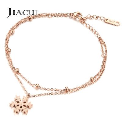 China Jiacui TRENDY Jewelry Stainless Steel Snow Shaped Anklets Rose Gold Plated Adjustable Chain For Women Girls for sale