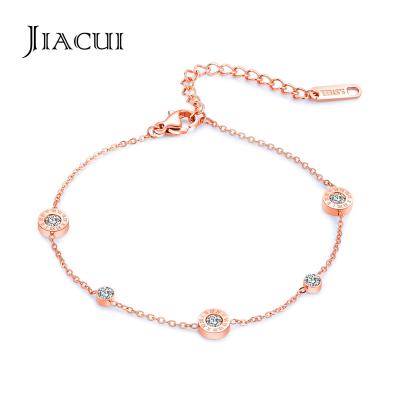 China Jiacui Trendy Jewelry Gold Plated With Crystal Charms Rose Gold Anklets Bracelet For Women for sale