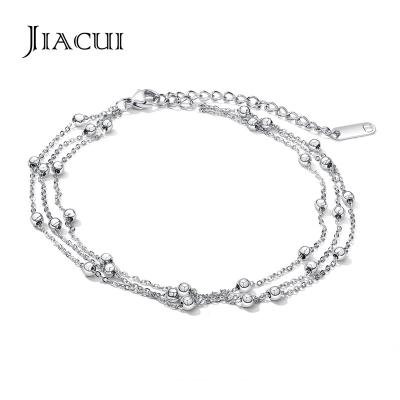 China Personality Jiacui Jewelry Anklets Fashion Rose Gold Beads Chain Round Silver Beads Stainless Steel Multilayer Gold Plated Clasp 18K Anklets for sale