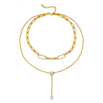 China Halskette TRENDY Wholesale Fashion Custom Zirconia 18k Gold Plated Stainless Steel Layered Necklace For Women for sale