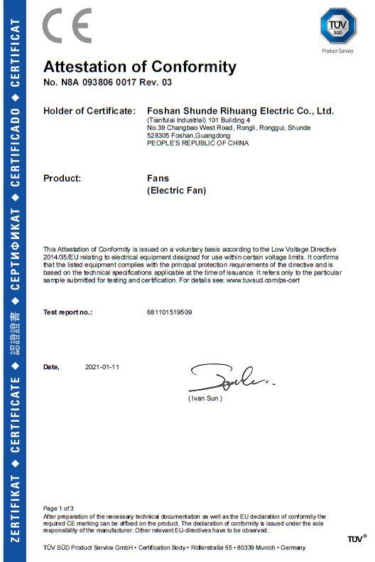 CE - Foshan Shunde Rihuang Electric Co., Ltd.