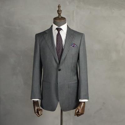 China Custom Made Plus Size MTM Gray Stripe Suit Tailor Made For Men Half Handmade Bespoke Men's Suit Set 2 Pieces for sale