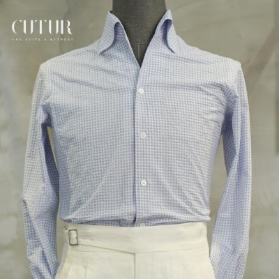 China Custom Fashion Style Anti-Wrinkle High-End Tailor Custom Fashion Style One-Piece Cotton Seersucker 1-Piece Collar Men's Casual Canvas Shirt CMT for sale