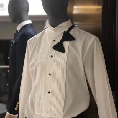 China High-end Tailor Custom Anti-Wrinkle Tuxedo Shirt for Men's Wing Collar White Tuxedo Men's Shirt OEM 100% Cotton Wedding Shirt for sale