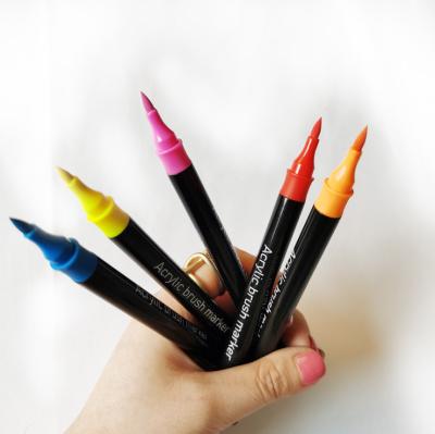 China DIY Drawing New Arrived Double Tip Brush Acrylic Marker Pen, Low Odor and Permanent Ink Painting Marker Pen for sale