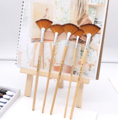 China DIY Painting Watercolor Acrylic Oil 5 Hand Painted Brush Art Supplies Nylon Hair Wooden Pole Propeller Shaped Reading Brush Hand Painted for sale