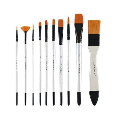 China DIY Paint Watercolor Oil Acrylic New Product White Rod 10 Piece Set Mixed Head Preferred Hair Paint Brush Canvas Bag Nylon Set for sale