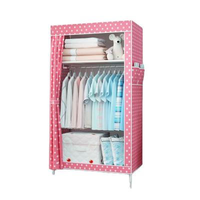 China Bedroom Cloakroom Cloth Cover Collapsible Closet Clothes Storage Organizer Portable Wardrobe with Hanging Rail for sale