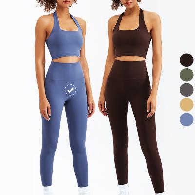 China Breathable One Shoulder 2Pcs Gym Teams Fitness Sportswear Exercise Workout Fits Women Yoga Naked Feeling Set for sale