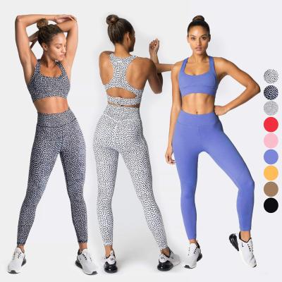 China ACTIVE STRETCH OEM Leopard Slimming Tights Two Piece Yoga Set Print Custom Gym Leggings Scruch Sports Yoga Bra Set for sale