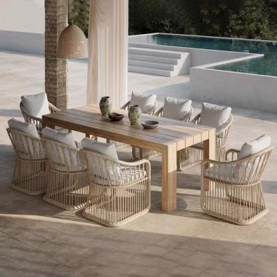 China Handmade/comfortable natural teak wood hotel club restaurant good quality garden dining table outdoor table set for sale