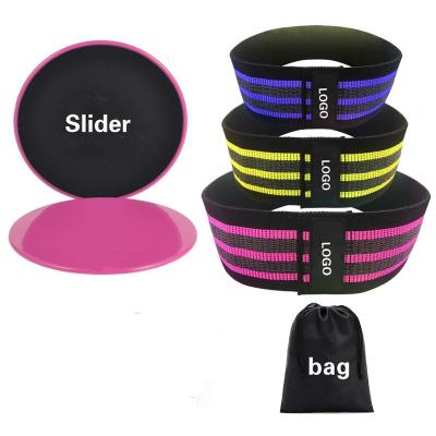 China Elastic Fabric Resistance Bands & Core Sliders Exercise Set 3 Booty Bands & 2 Strength Slides For Legs/Butt/Hips/Glutes/ABS/Shoulders for sale