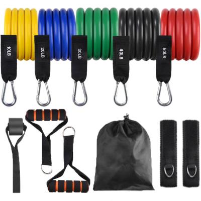 China Bodybuilding Band Stretch Bands Exercise Resistance Bands Set With 5 Fitness Tubes/Handles/Anchors/Door Pegs Fasteners/Guides for sale