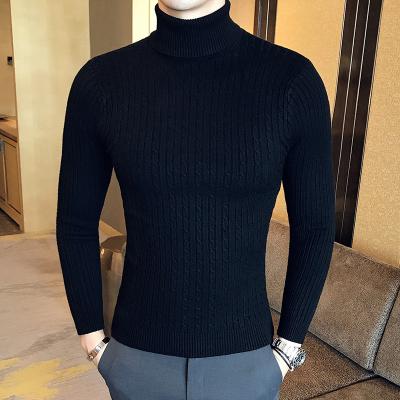 China 2021 New QUICK DRY High Men's Long Neck Solid Color Twist Sweater Youth Sleeve Sweater for sale