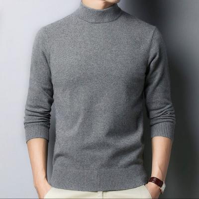 China Korean New Fashion Wool Anti-wrinkle Half Turtle Neck Solid Knitted Sweater Gray Design Custom Men's Sweater for sale