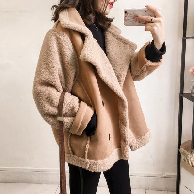 China 2021 new female woolen lamb fur plush motorcycle jacket jacket loose trend waterproof female Korean version for sale